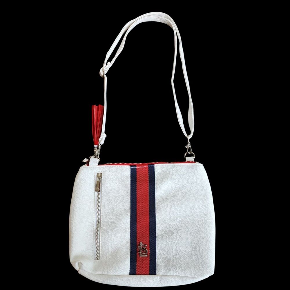 St Louis Cardinals MLB Crossbody Bag White Pebbled Faux Leather Sporty Purse